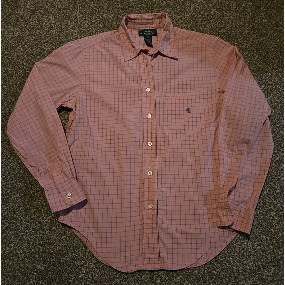 Lauren Ralph Lauren Pink/Blue Check Button down Shirt Top 6P Womens